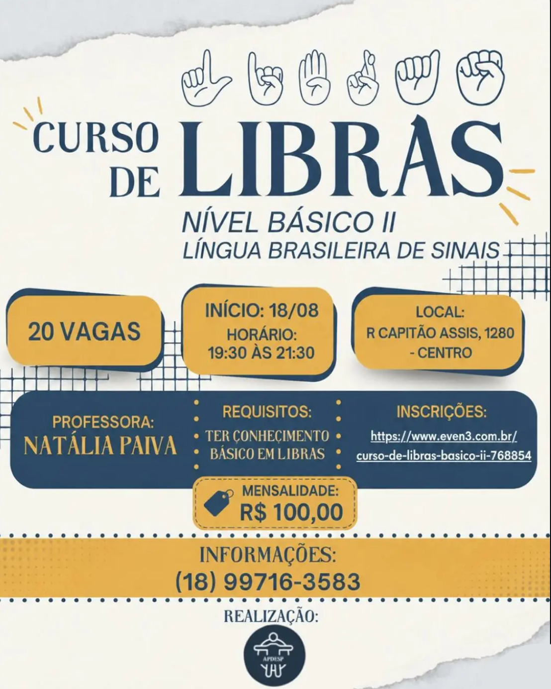 Formação – Curso de Libras – 18/08/2026